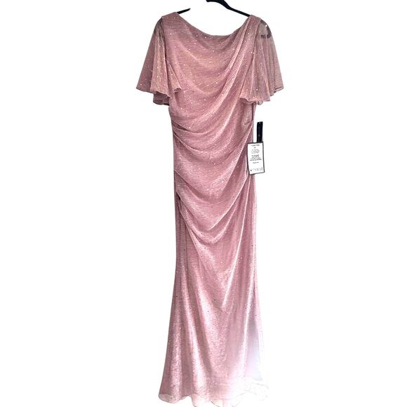 Betsy & Adam Women's Metallic Sequin Flutter-Sleeve Gown Rose Pink Size 12 NWT - Picture 5 of 10